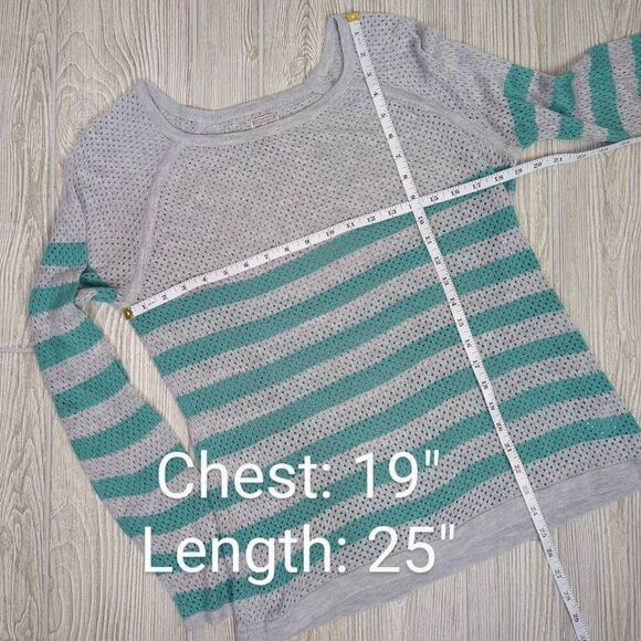 Converse One Star Womens XL Pullover Sweater Gray Turquoise Stripe Boat Neck - Picture 7 of 7
